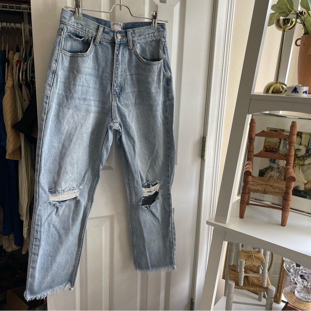 twelve by ontwelfth light wash distressed high waisted jeans